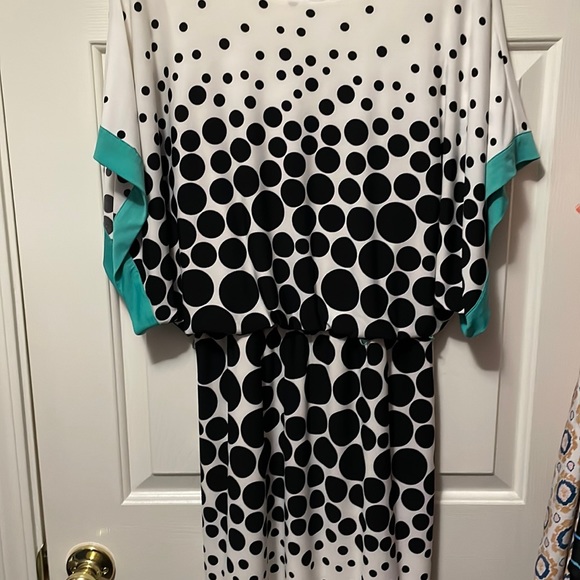 Studio One Color Block Medium Polka Dot Dress teal borders Midi - Picture 1 of 6